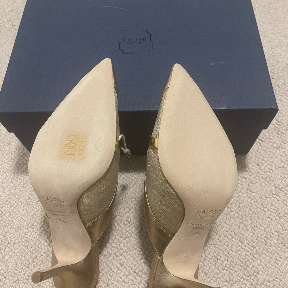 MALONE SOULIERS GOLD MESH AND METALLIC MULES - Picture 7 of 10